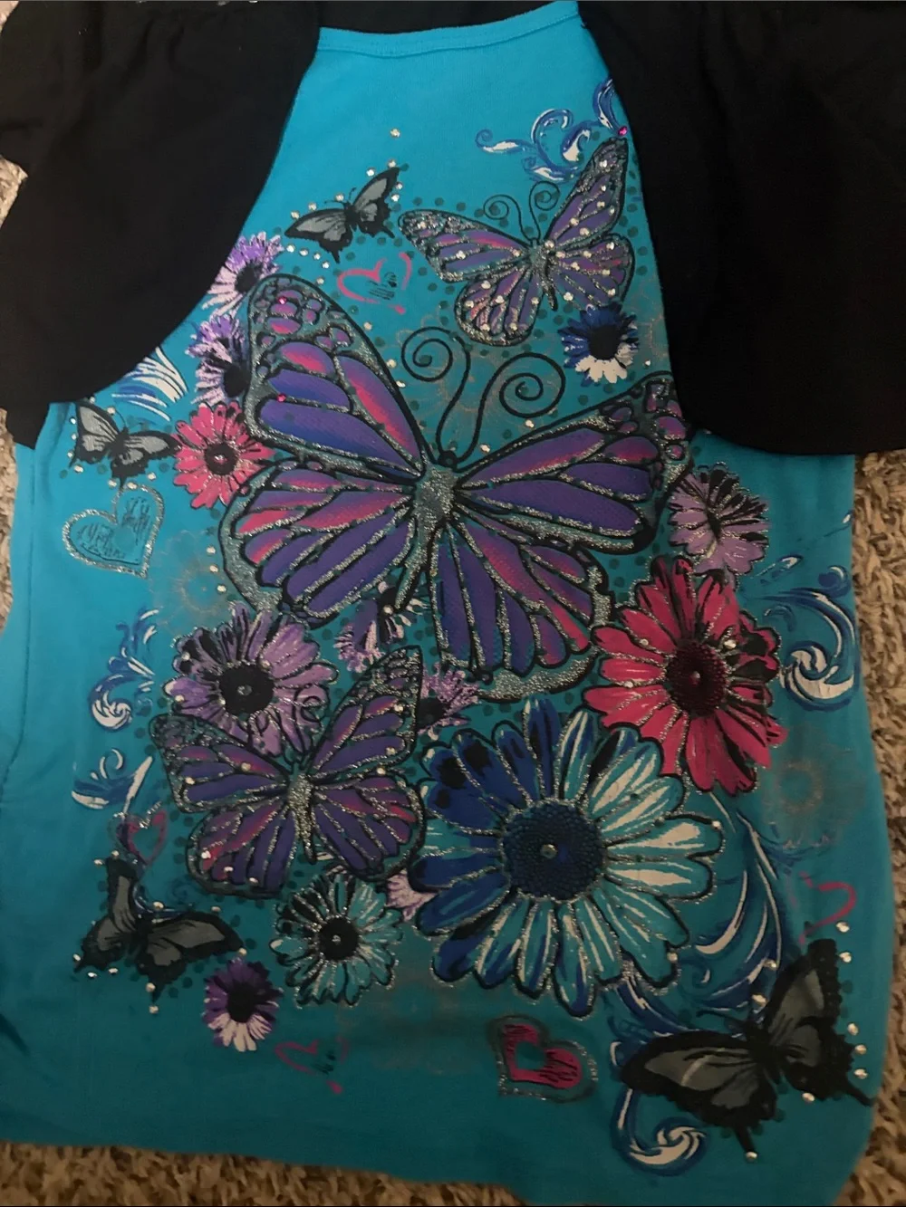 Justice Girls' Teal Butterfly Dress & Grey Sequin Dog Tee Set